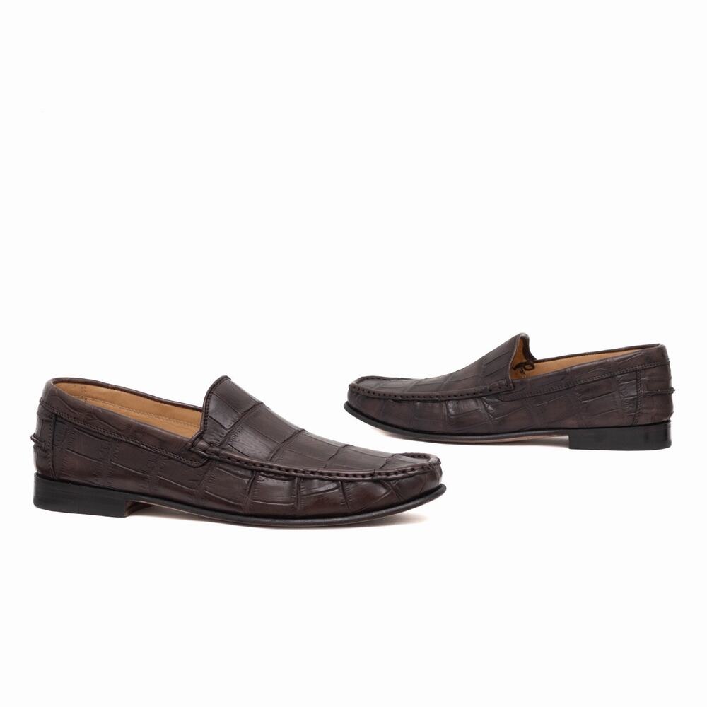 8k.$ Kiton Luxury Alligator Crocodile Brown Leather Slip On Loafers US 10.5